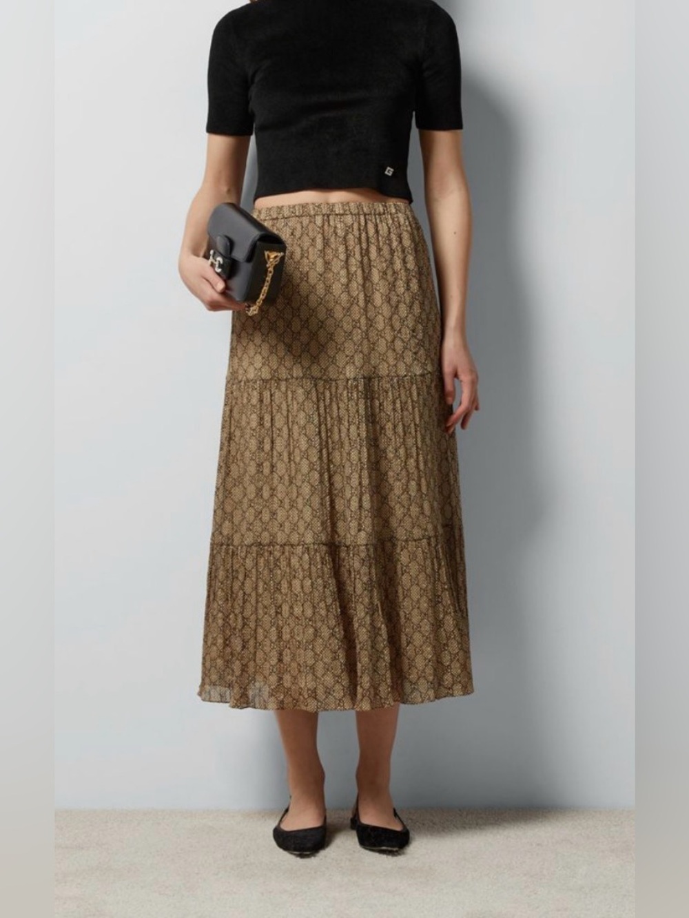 Gucci GG Damier print silk skirt